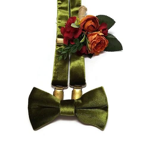 Hunter Green Velvet Bowtie Braces Suspenders Matching Wedding - Etsy