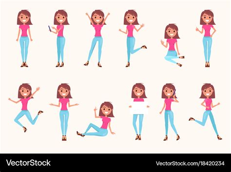 Female character in various poses Royalty Free Vector Image