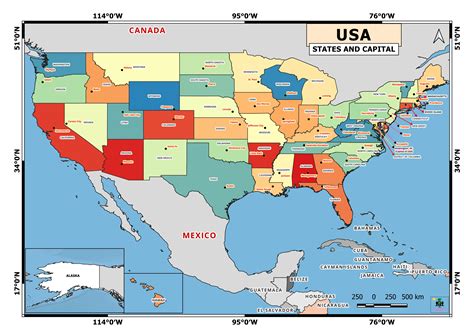 Map of USA (Including States and Capital) - Geographical Analysis