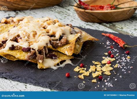 Nachos with beef stock photo. Image of eating, checkered - 54150484