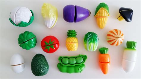 Learn names of fruits vegetables egg with velcro cutting toy foods esl ...