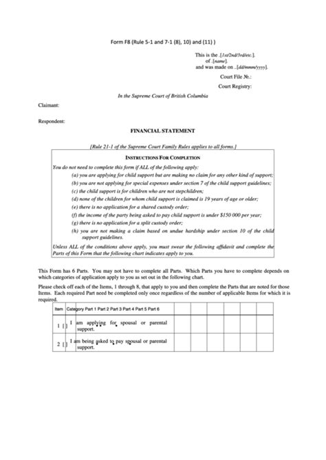 Form F8 - Financial Statement - Supreme Court Of British Columbia printable pdf download