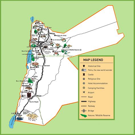 Jordan map tourist - Map of Jordan tourist sites (Western Asia - Asia)