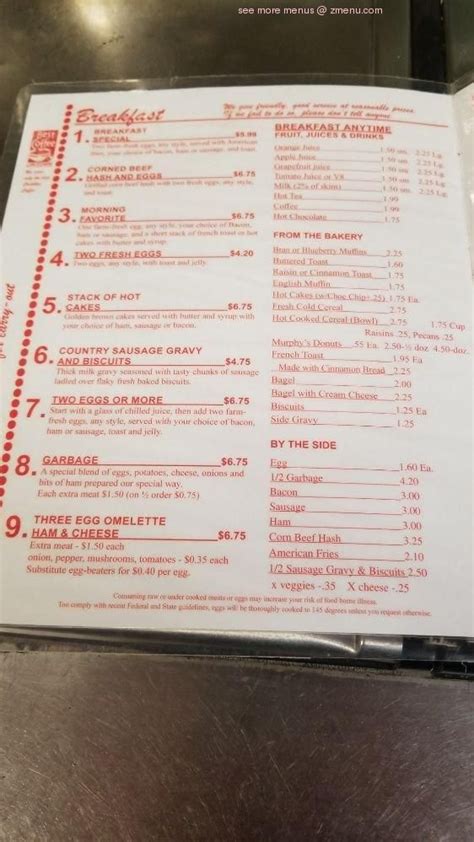 Menu at Cindy's Diner restaurant, Fort Wayne