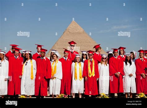 Cairo American College (CAC) High School Graduation at the pyramids, Cairo, Egypt Stock Photo ...