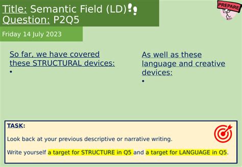 Paper 1 - Writing lesson - Using a semantic field | Teaching Resources