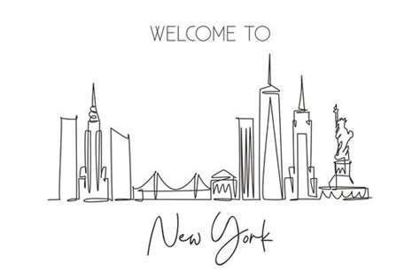 New York Skyline Drawing Outline