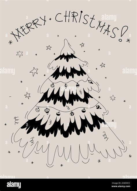 Merry Christmas card. cute Christmas decorative tree with garland and ...