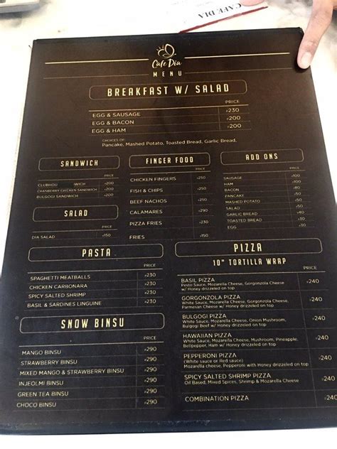 Menu at Cafe Dia, Angeles, Friendship Highway