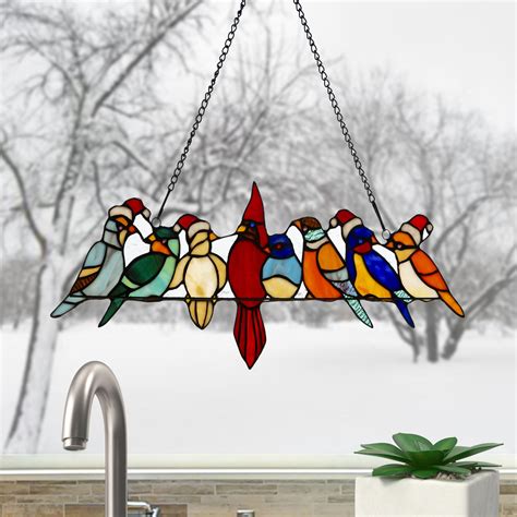 River of Goods Holiday Birds on a Wire Stained Glass Window Multi 23.25 ...