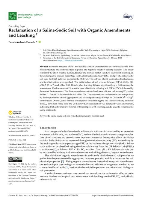 (PDF) Reclamation of a Saline-Sodic Soil with Organic Amendments and ...