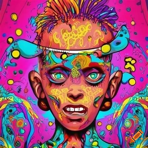 Vibrant cartoon characters in psychedelic art style