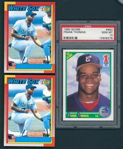 Lot of (3) Frank Thomas Rookie Baseball Cards with 1990 Score #663 RC (PSA 10) & (2) 1990 Topps ...