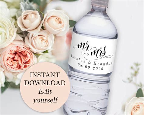 Printable Wedding Water Bottle Labels Editable Water Bottle Template Personalized Water Bottle ...