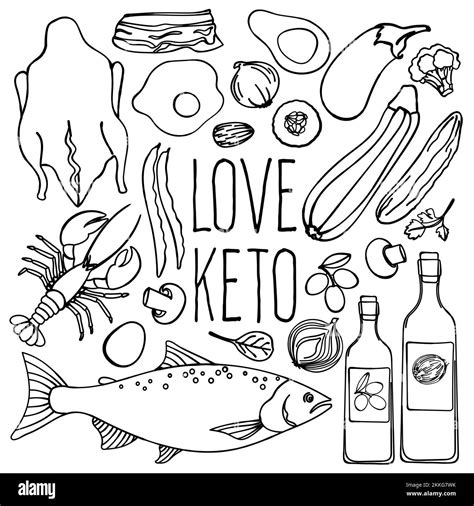 LOVE KETOGENIC Healthy Food Low Carb Diet Organic Proper Nutrition Monochrome Clip Art Vector ...