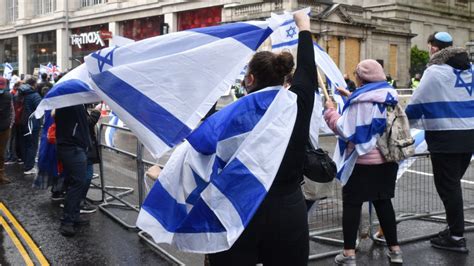 Dozens of protesters gather outside London Israeli embassy