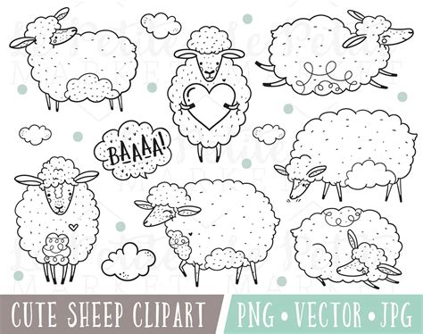 Cute Sheep Clipart Images Cute Sheep Clip Art Cute Lamb | Etsy