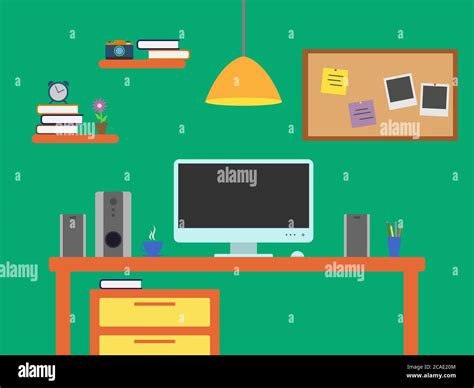 Home office workspace, vector illustration. Computer table Stock Vector Image & Art - Alamy