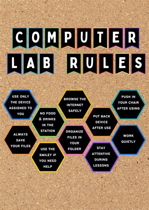 the computer lab rules are written in different colors and shapes on a ...