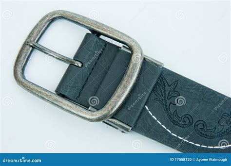 Buckle on leather belt. stock photo. Image of mens, stitching - 17558720