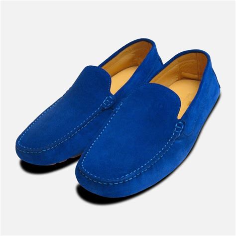 Electric Blue Suede Mens Driving Shoes