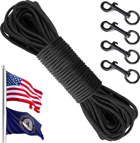 Amazon.com : PAMASE 100ft Flag Pole Rope Kit - 1/4" Thick Flag Pole Halyard Rope and 4 Pcs Hooks ...