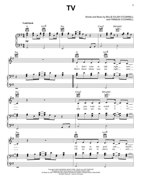 Billie Eilish TV Sheet Music Notes, Chords in 2022 | Sheet music, Music notes, Depressing songs