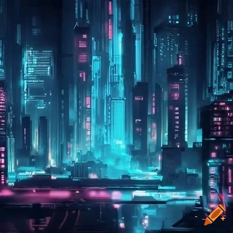 Neon lit sci-fi cityscape