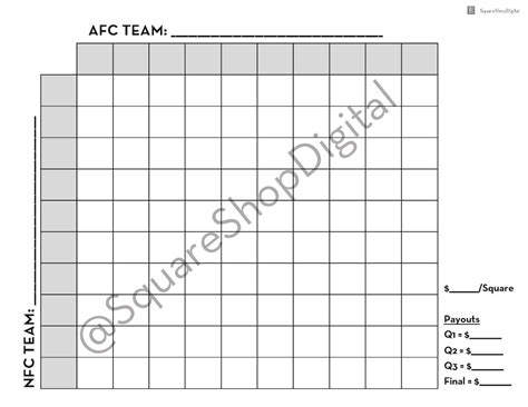 Printable Super Bowl Squares Game With Payouts Instant Download - Etsy