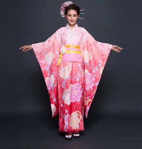 Top Quality Pink Japanese Women Evening Dress Vintage Kimono Gown ...