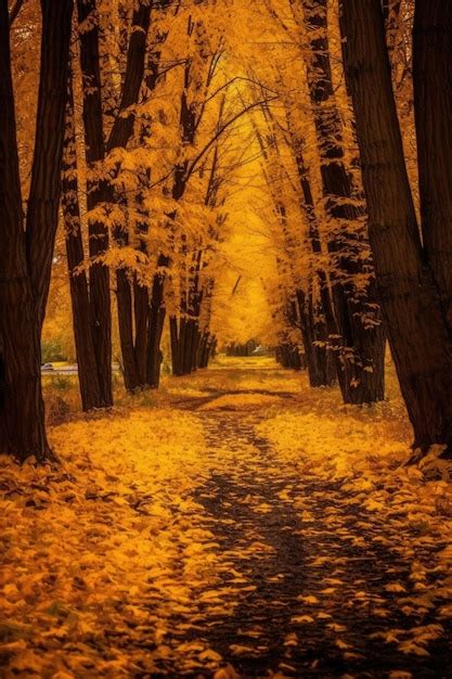 Premium AI Image | Golden autumn foliage along a peaceful forest path created with generative ai