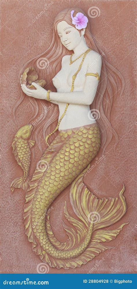 Mermaid Sculpture on the Wall Stock Photo - Image of indoor, beautiful ...