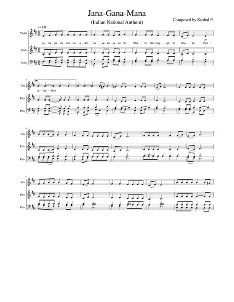 Indian National Anthem - Jana-Gana-Mana Sheet music for Piano, Violin (Mixed Trio) | Download ...