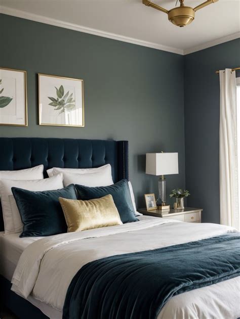 Dreamy Sage Green and Navy Blue Bedroom Ideas | Bedroom interior, Gold ...