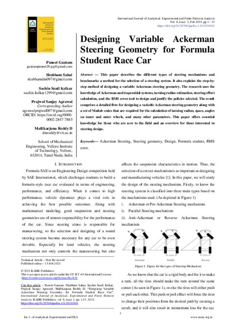 (PDF) Designing Variable Ackerman Steering Geometry for Formula Student Race Car | RAME ...