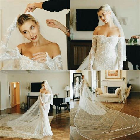 hailey bieber | Celebrity wedding dresses, Wedding dress with veil ...