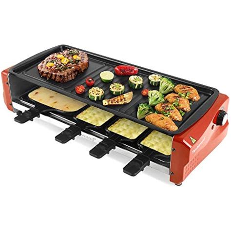 Electric Raclette Grill, Cheese Thermostat Control, Non-Stick Plate, 7 ...