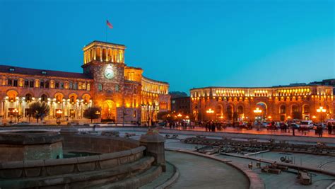 YEREVAN, ARMENIA - 23 APRIL 2013: Traffic Drives Across Republic Square ...