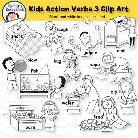 Kids Action Verbs 3 Clip Art | Made By Teachers