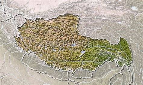 Tibet, shaded relief map.