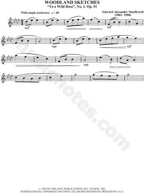 Edward Alexander Macdowell "To a Wild Rose" Sheet Music (Flute Solo) in Ab Major - Download ...