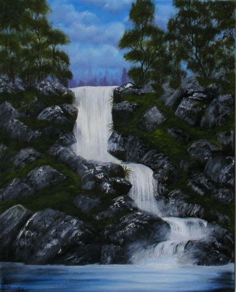 Original Landscape Oil Painting Rock, Waterfall, on Canvas - Carving a Path by Robin Harvey ...