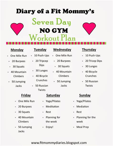 Diary of a Fit Mommy's 7 Day NO GYM Workout Plan (Diary of a Fit Mommy ...