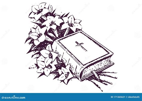 Bible Drawing with Flowers. Background for the Book Stock Illustration ...