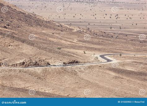 Stony Desert Landscapes with Road and Acacia Trees. Stock Image - Image ...