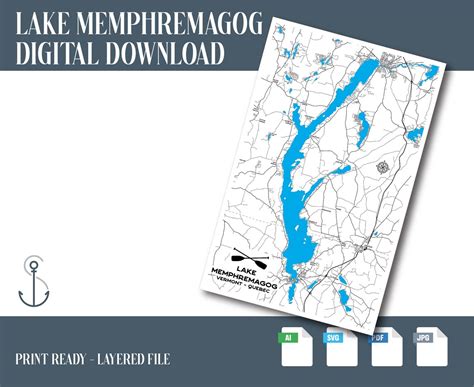 Lake Memphremagog Map, Memphremagog SVG, Instant Download, Laser File ...