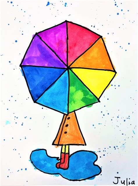 Color Wheel Umbrella Art Lesson for kids - Leah Newton Art