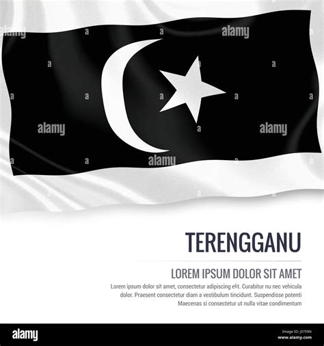 Terengganu flag. Flag of Malaysian state Terengganu waving on an isolated white background ...