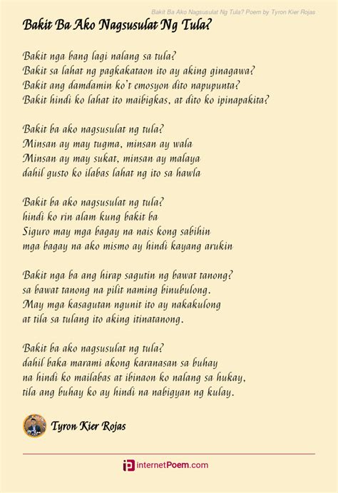 Bakit Ba Ako Nagsusulat Ng Tula? Poem by Tyron Kier Rojas