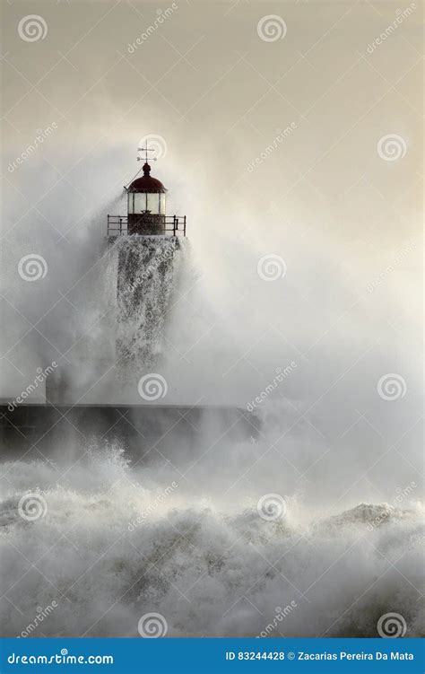 Old Lighthouse during Heavy Ocean Storm Stock Photo - Image of power, freedom: 83244428